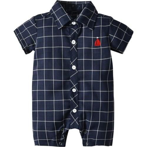 Baby Rompers 2019 Infant Newborn Boy Jumpsuit Shorts Sleeve Gentleman Clothes Plaid Prints for Bebes Boys Playsuit