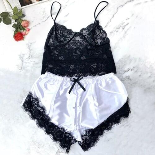 Women Lingerie Sexy Bra Set Lace Floral Cami Tops With Satin Shorts Bras For Women Sexy Lingerie Set Bra And Panty Underwear Set