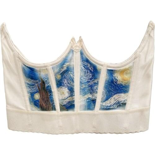 Women Sexy Underbust Bustiers Corset Vintage Oil Painting Print Waist Cincher Y1AC