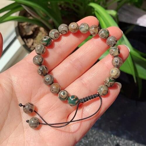 Retro Natural Tibetan Dzi Agates Bracelets for Women Men Adjustable Three Eye Grey Green Agat Stone Bracelets Healing Jewelry