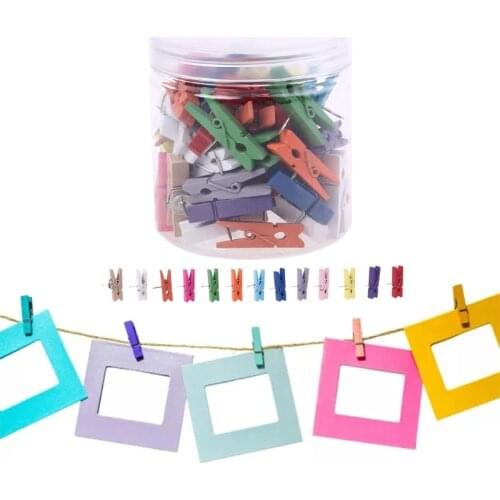 60pcs Push Pins with Wooden Clips Pushpins Tacks Thumbtacks Creative Paper Clips for Cork Boards Notes Photos Wall Decor