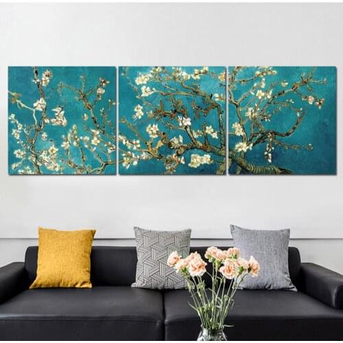 Van Gogh 3 Panels Almond Blossom Canvas Wall Art Prints Famous Flower Oil Painting On Poster Pictures For Living Room Decoration