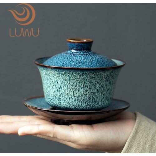 LUWU blue ceramic gaiwan chinese kung fu tureen tea makers 160ml
