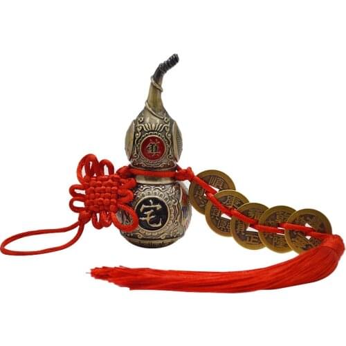 Chinese Feng Shui Retro Color Tai Chi Wu Lou Hu Lu Miniaturas Copper Alloy Gourd Amulet Home Decoration Accessories Vintage M