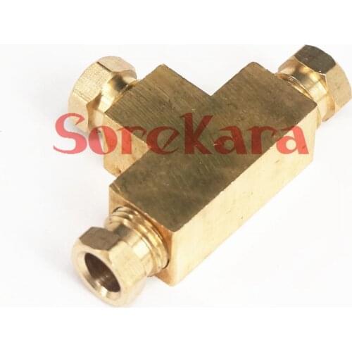 6mm OD Tube Tee Type Brass Compression Connector Fitting Adapter Pipe fitting For Lube Tubing