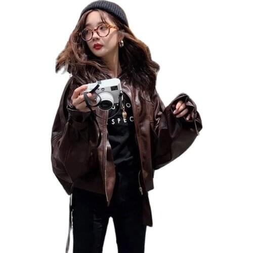 Fashion Leather Jacket Women 2021 New Spring And Autumn Short Korean Loose Casual Motorcycle Wear PUpu Leather Jacket Trendy
