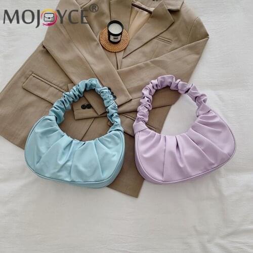 Fashion PU Leather Pleated Handle Shoulder Armpit Bags Women Daily All-match Solid Color Snap Fastener Mini Party Handbag сумка