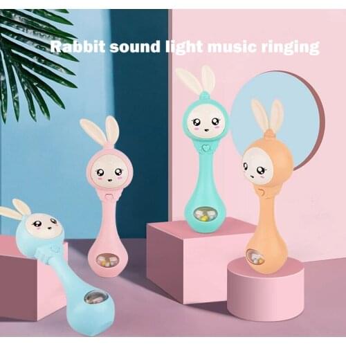 0-12M Musical Flashing Baby Rattles Infant Hand Bells 4 Colors Cute Rabbit Hand Bells Rattle Newborn Early Educational Toys