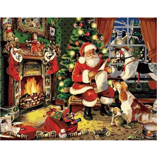 Christmas Village Coloring By Numbers Painting Set Acrylic Paints 40*50 Painting on Canvas Handmade Crafts Adults Drawing