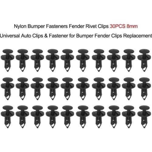 Nylon Bumper Fasteners Fender Rivet Clips 30PCS 8mm Universal Auto Clips Fastener for Bumper Clips Replacement Fastener Clips