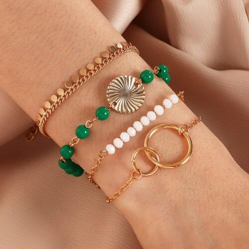 New Punk Beaded Geometric Chain Bracelets Set for Women Bohemia Multilayer Beads Charm Bangles Fashion Party Jewelry Gift