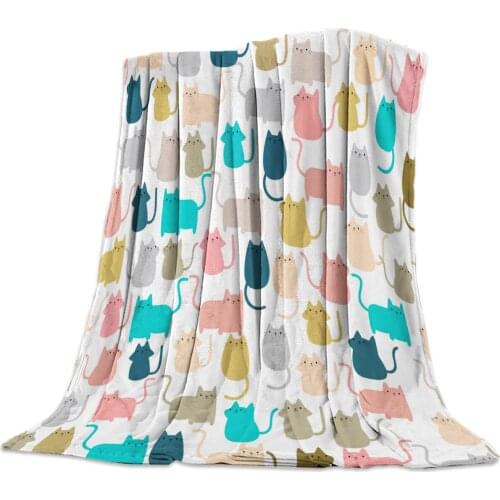 Kawaii Cat Animal Cartoon Color Throw Blanket Warm Microfiber Blanket Bedroom Sofa Supplies Blankets for Beds