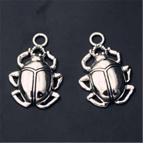 4pcs Silver Plated 3D Metal Beetle Charm Necklace Bracelet DIY Fashion Jewelry Alloy Pendants 39*27mm A1015