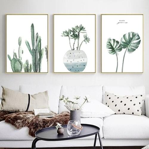Nordic Poster Green Leaf Wall Art Canvas Painting Plant Cactus Posters and Prints Pictures for Living Room Home Decor