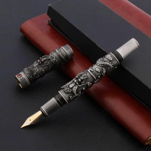 Luxury High quality JINHAO Fountain pen Gun gray Relief Long ink gold Pen classic Iridium Business Office school supplies