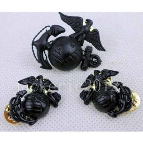 US USMC Badge Cap Pin & Marine Corps Collar Pins FULL SET Outdoors Military armyshop2008