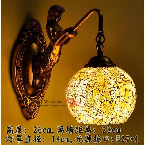 Tiffany Baroque vintage Stained Glass Iron Mermaid wall lamp indoor lighting bedside lamps wall lights for home AC 110V/220V E27