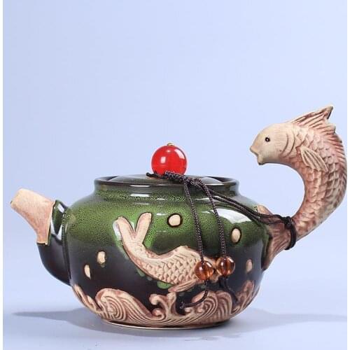 Japanese Fish Shape Ceramic Teapot Kettles Tea Cups Porcelain Handmade Kung Fu Tea Set Drinkware