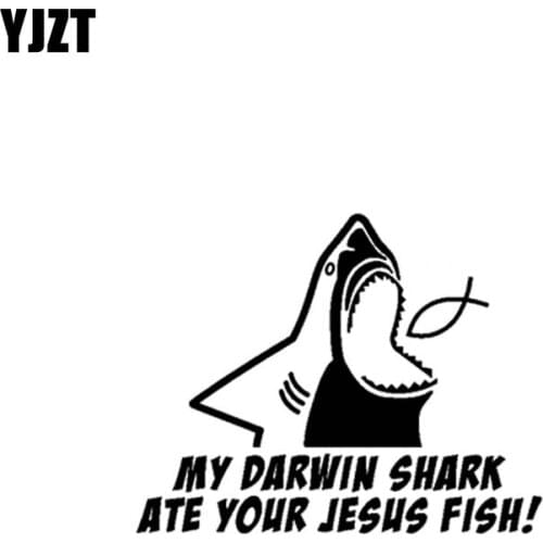 YJZT 19CM*14.9CM My Darwin Shark Ate Your Jesus Fish Vinyl Car Motorcycle Stickers Decal Black/Silver C13-000301