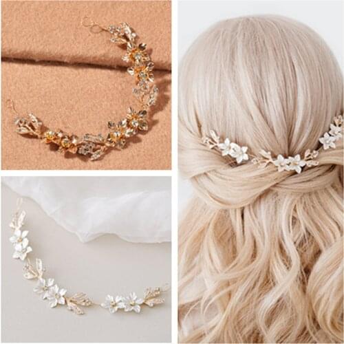 Romantic Flower Wedding Headbands for Women Bridal Handmade Crystal Gold Silver Color Wired Engagement Party Hair Accessories