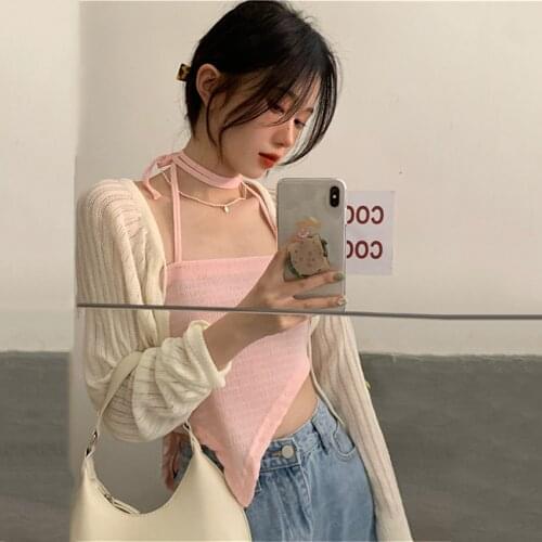 2021 Spring Summer Thin Cardigans Women Long Sleeve Casual loose Knitted Cardigan Sexy Crop Top Coat Knitwear