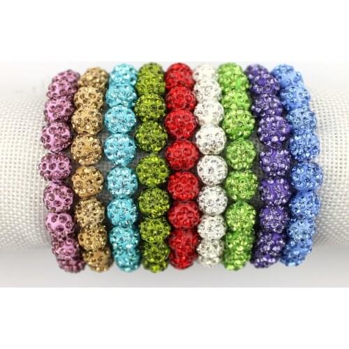 ZWPON Hot Summer Colorful Crystals Elastic Pave Beaded Sparkly Crystals Rhinestones Ball Bracelets Bangle