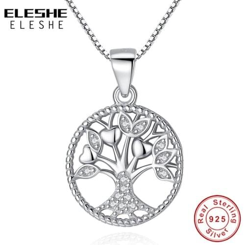 100% 925 Sterling Silver Family Tree of Life Pendant Necklaces For Women Sparkling Crystal Chain Necklace Fashion Jewelry
