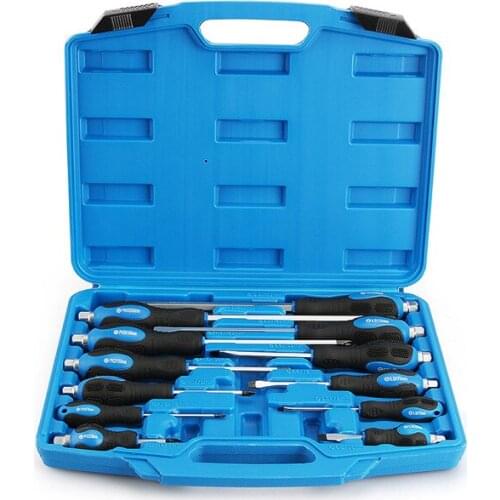 12 Pcs Mechanics Anti-slip Handle Screwdriver Box Set with Go-Thru Handle Shaft Household Tool Set