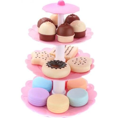 17PCS Girl Pink Cake Tower Mini Cookie Food Set Plastic Kitchen Toys Kids Pretend Play Birthday Gift