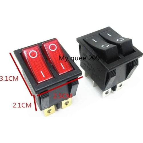 2Pcs Rocker Switch Red Double SPST ON-OFF 6 PIN 15A/250VAC 20A/125VAC KCD4