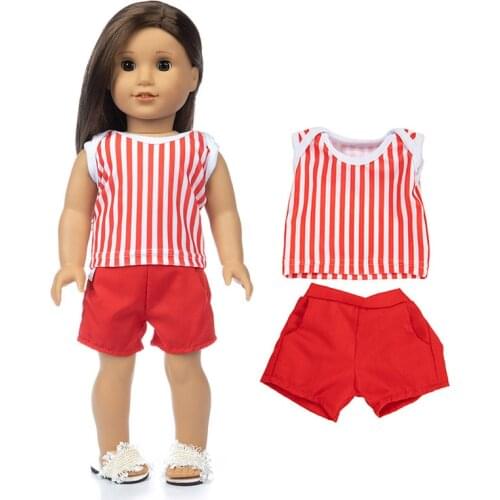 2020 New Red striped suit Fit for American Girl Doll Clothes 18-inch Doll , Christmas Girl Gift(only sell clothes)
