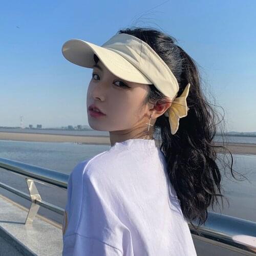 2021 Fashion Women Girls Solid Color Empty Caps Sun Hats Bow Hats Korean Style Beach Tennis Caps Lady Sport Visors Bucket Caps