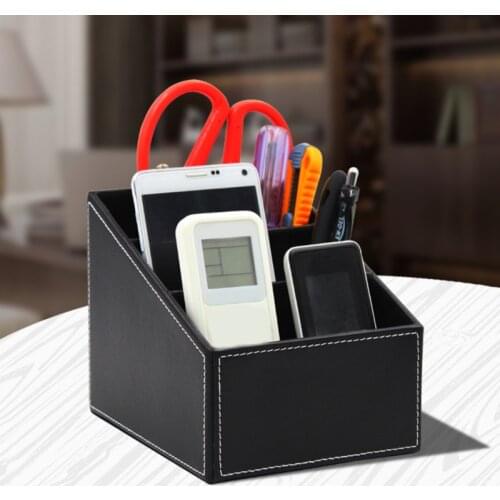 3 Cells PU Leather Organizer Box Cosmetics Makeup Storage Boxes Remote Control Phone Holder Office Desktop Home Organizer