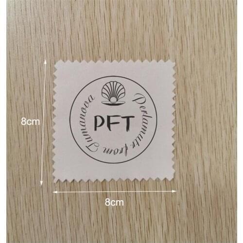 Custom Logo 300 PCS 8*8cm Micro Suede White Jewelry Polishing Cleaning Cloth Printed With Black Logo OPP Individually Wrapped