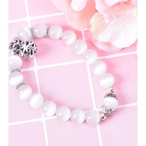 White Cat Eye Bead Stretch Bracelet Body Slimming Weight Loss Anti-Fatigue Healing Bracelet Magnetic Therapy Bead Slim For Women