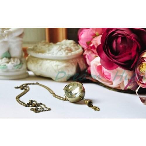 Free Shipping Fashion Necklace Vintage Chain Necklace Crystal Ball Bronze Pocket Watch For Women 10pcs/lot