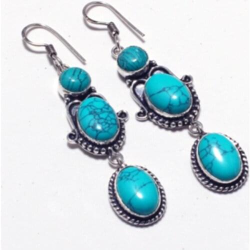 Turquoise Silver Overlay on Copper Earrings Hand made Jewelry Gift