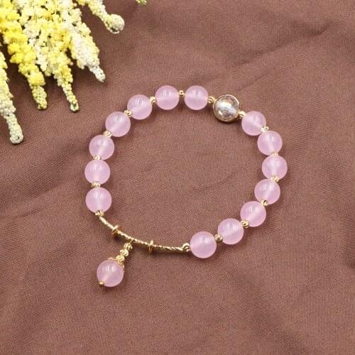 Lovely Pink Crystal Beads Bracelet Women Girls Gifts Natural Stone Strand Elastic Rope Bracelets Bangles Wrist Jewelry 7.5" B306