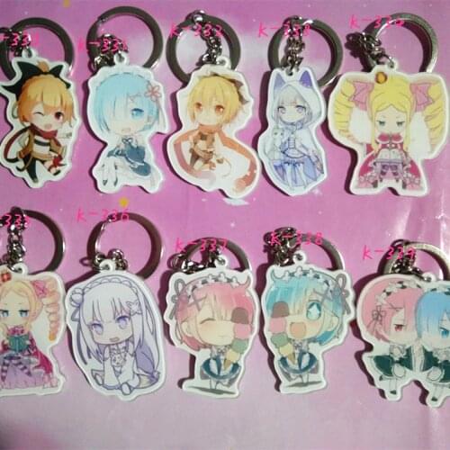 10pcs/set Anime Keychain Re Zero Emilia Rem Ram Felt Keychain Oneside Print Keychain