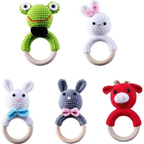 Baby Wooden Rattle Toy DIY Crochet Animal Teether Gym Music Rattle Ring Soother Molar Newborn Pram Stroller Toys