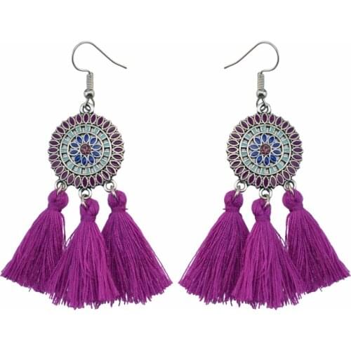 Egypt Turkish Classic Womens Geometric Fringed Cotton Thread Tassel Jhumka Earrings Ethnic Bohemia Indian Dangle Drop Earrings