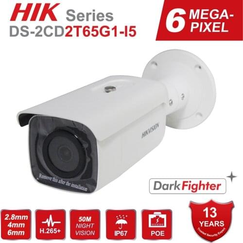 Original Hikvision 6MP POE IP Camera DarkFighter DS-2CD2T65G1-I5 H.265+ Indoor/Outdoor Security CCTV Camera 50m IR Onvif IP67