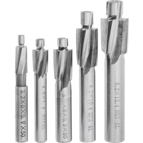 5pcs Flute Countersink End Mill HSS AL M3/M4/M5/M6/M8 Milling Cutter Pilot Slot Drill Bit For Woodworking