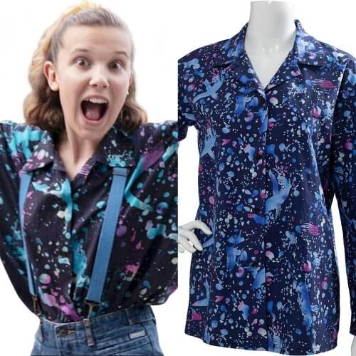 Stranger Things 3 Cosplay Eleven Costume Print Outfit Top Long Sleeve Shirt Adult Women Girls Halloween Carnival Party Costume