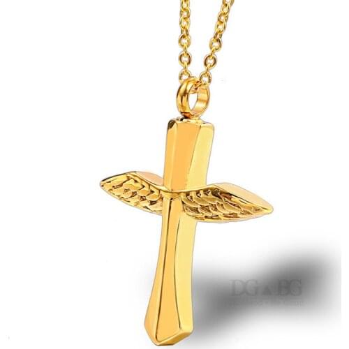 Cremation Jewelry Angel Wings Urn For Ashes Perfume Bottle Funeral Urn Cross Necklace Ashes Keepsake Jewelry Memorial Pendant