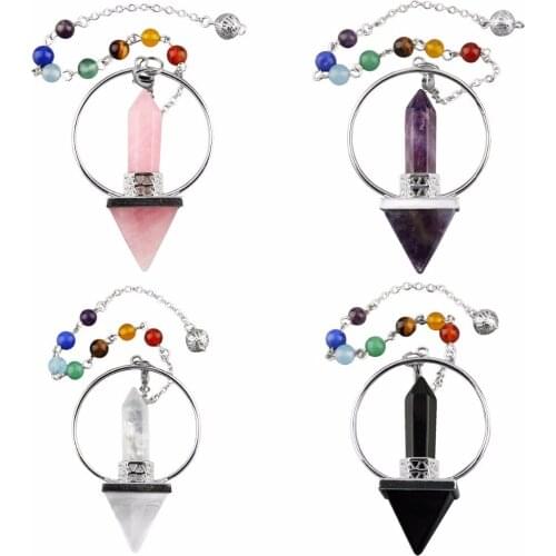 SUNYIK Crystal Pyramid Reiki Healing Stone Spiritual Energy Dowsing Divination Pendulum with 7 Chakra Chain