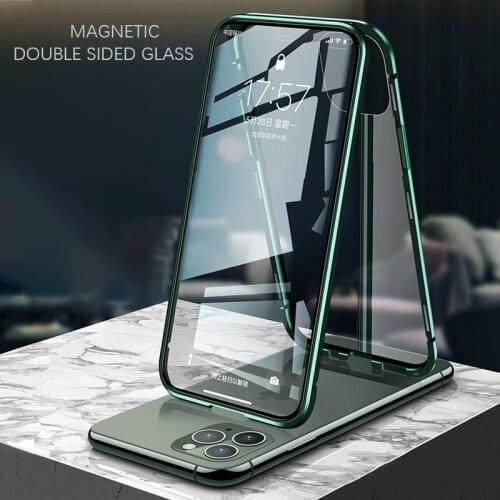360 Metal Magnetic Adsorption Case For iPhone 12 11 Pro Max 12 Mini XS Max X XR 7 8 6s Plus SE 2020 Double-Sided Glass Cover