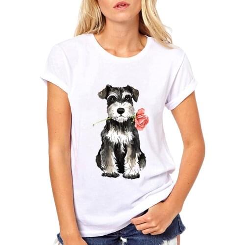 Rose Mini Schnauzer Dog T Shirt Top Fun Women Girls Dog Print Summer Short Sleeve Animal French Bulldog T Shirts for Women