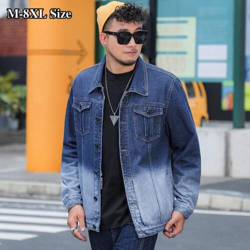 8XL 7XL 6XL Gradient Mens Denim Jacket Oversized Loose Fashion Hip Hop Streetwear Cotton Autumn Jeans Coat Plus Size Clothes