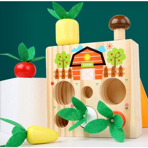 Montessori toy set wooden toys baby pull carrot shape matching size cognitive puzzle children wooden baby toys